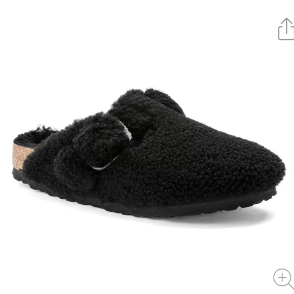 Birkenstock Boston Big Buckle Shearling Black